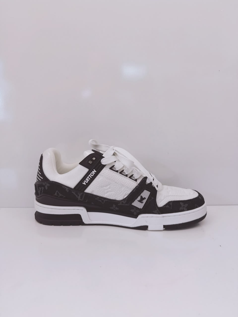 BLACK MONOGRAM DENIM AND MONOGRAM CALF LEATHER LV TRAINERS 43