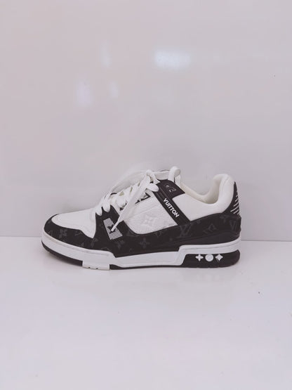 BLACK MONOGRAM DENIM AND MONOGRAM CALF LEATHER LV TRAINERS 43