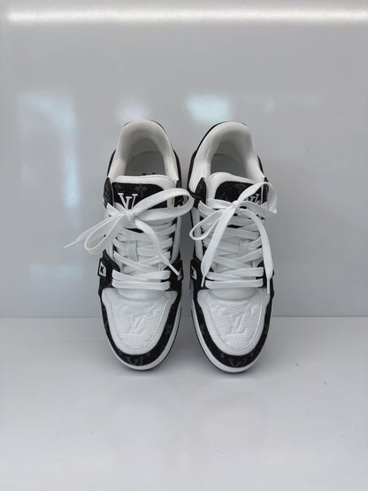 BLACK MONOGRAM DENIM AND MONOGRAM CALF LEATHER LV TRAINERS 43