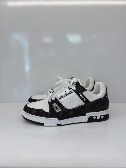 BLACK MONOGRAM DENIM AND MONOGRAM CALF LEATHER LV TRAINERS 43