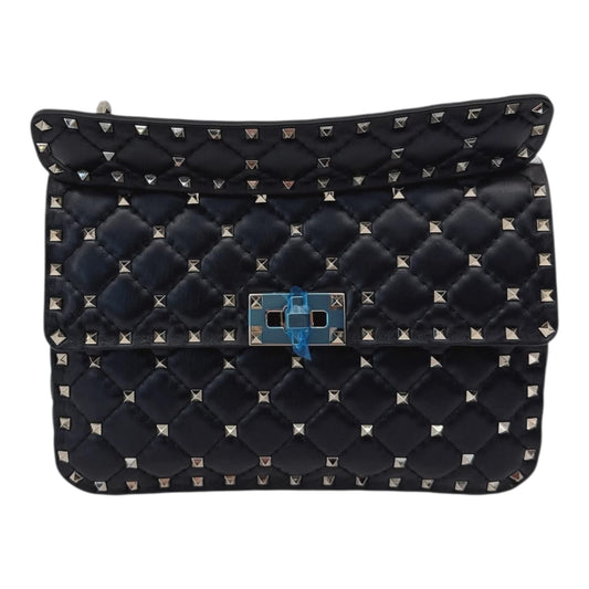 BLACK MEDIUM ROCKSTUD SPIKE CHAIN BAG IN NAPPA LEATHER