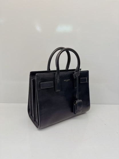 DARK BLUE LEATHER CLASSIC NANO SAC DE JOUR TOTE BAG