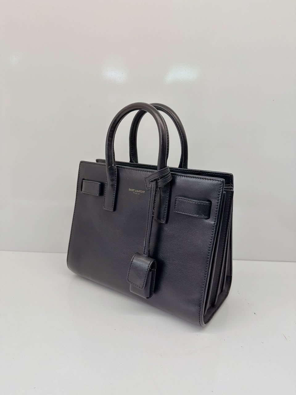 DARK BLUE LEATHER CLASSIC NANO SAC DE JOUR TOTE BAG