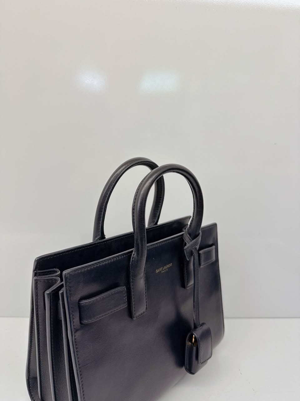 DARK BLUE LEATHER CLASSIC NANO SAC DE JOUR TOTE BAG