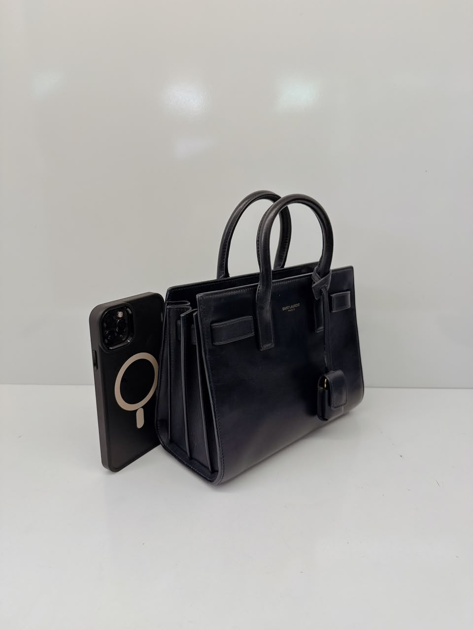 DARK BLUE LEATHER CLASSIC NANO SAC DE JOUR TOTE BAG
