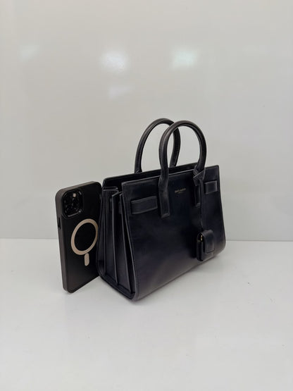 DARK BLUE LEATHER CLASSIC NANO SAC DE JOUR TOTE BAG