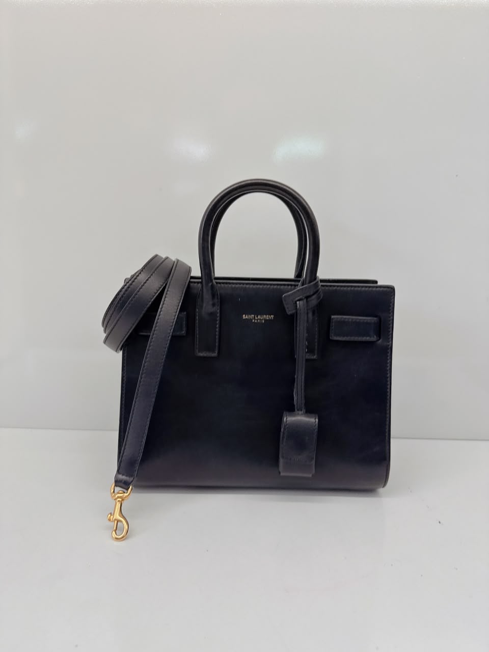 DARK BLUE LEATHER CLASSIC NANO SAC DE JOUR TOTE BAG