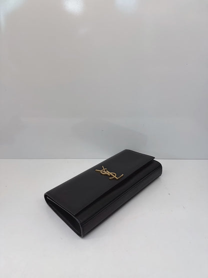 BLACK LEATHER KATE FLAP CLUTCH BAG