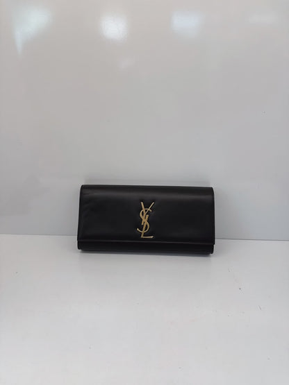 BLACK LEATHER KATE FLAP CLUTCH BAG