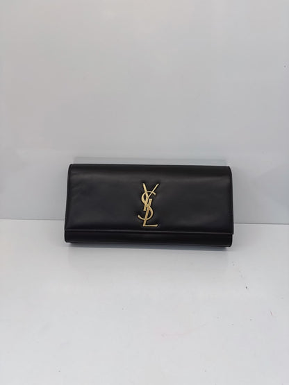 BLACK LEATHER KATE FLAP CLUTCH BAG
