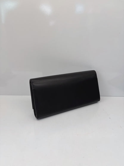 BLACK LEATHER KATE FLAP CLUTCH BAG