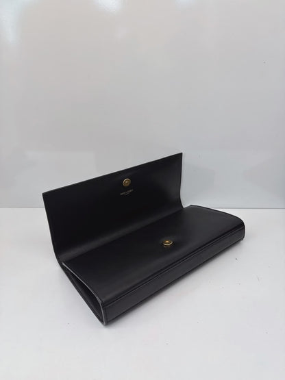 BLACK LEATHER KATE FLAP CLUTCH BAG