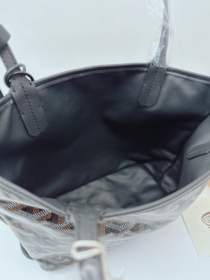 BLACK GOYARDINE CANVAS ANJOU MINI TOTE BAG