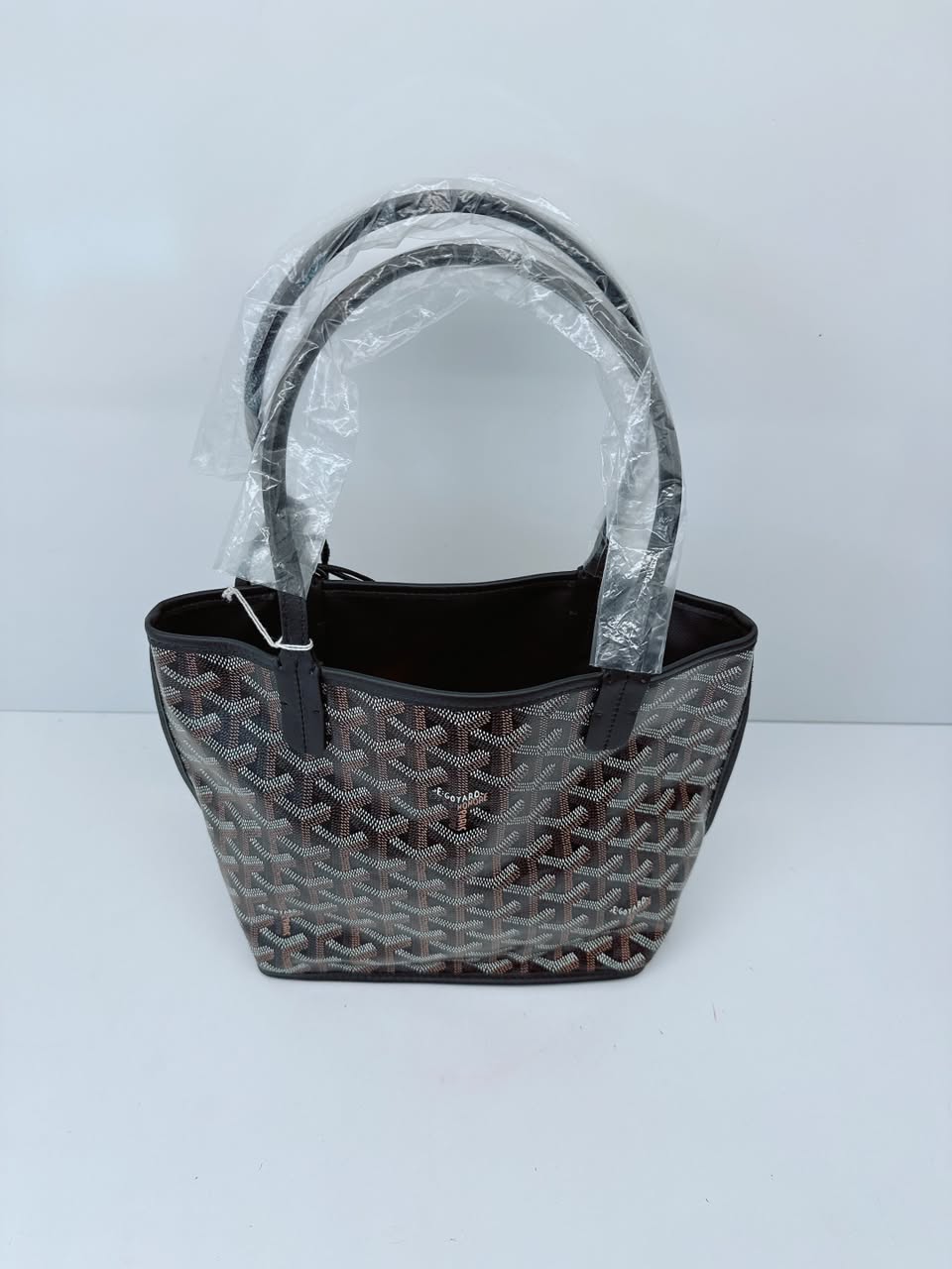 BLACK GOYARDINE CANVAS ANJOU MINI TOTE BAG
