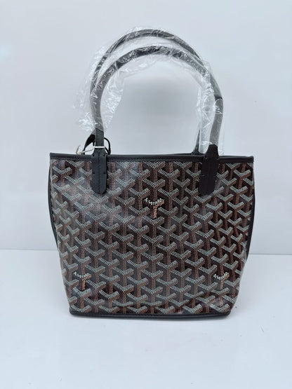 BLACK GOYARDINE CANVAS ANJOU MINI TOTE BAG
