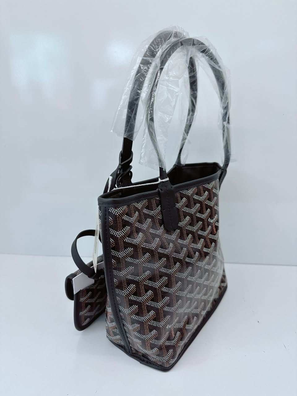 BLACK GOYARDINE CANVAS ANJOU MINI TOTE BAG