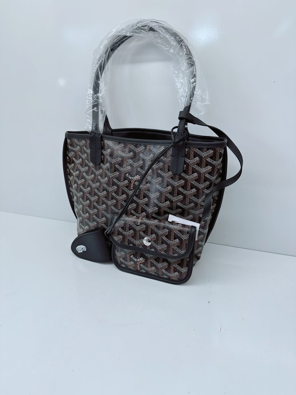 BLACK GOYARDINE CANVAS ANJOU MINI TOTE BAG