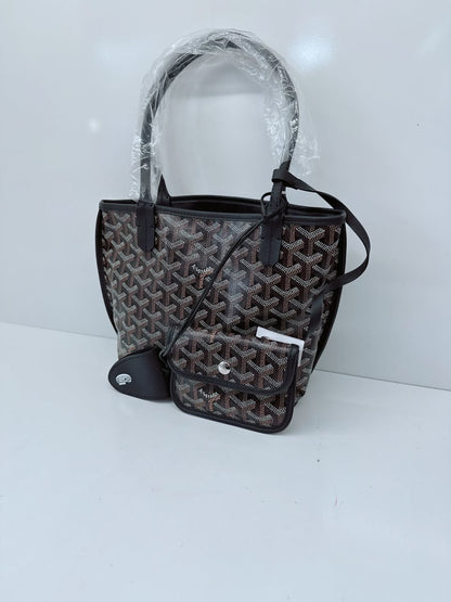 BLACK GOYARDINE CANVAS ANJOU MINI TOTE BAG