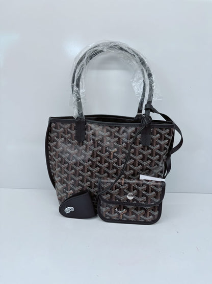 BLACK GOYARDINE CANVAS ANJOU MINI TOTE BAG