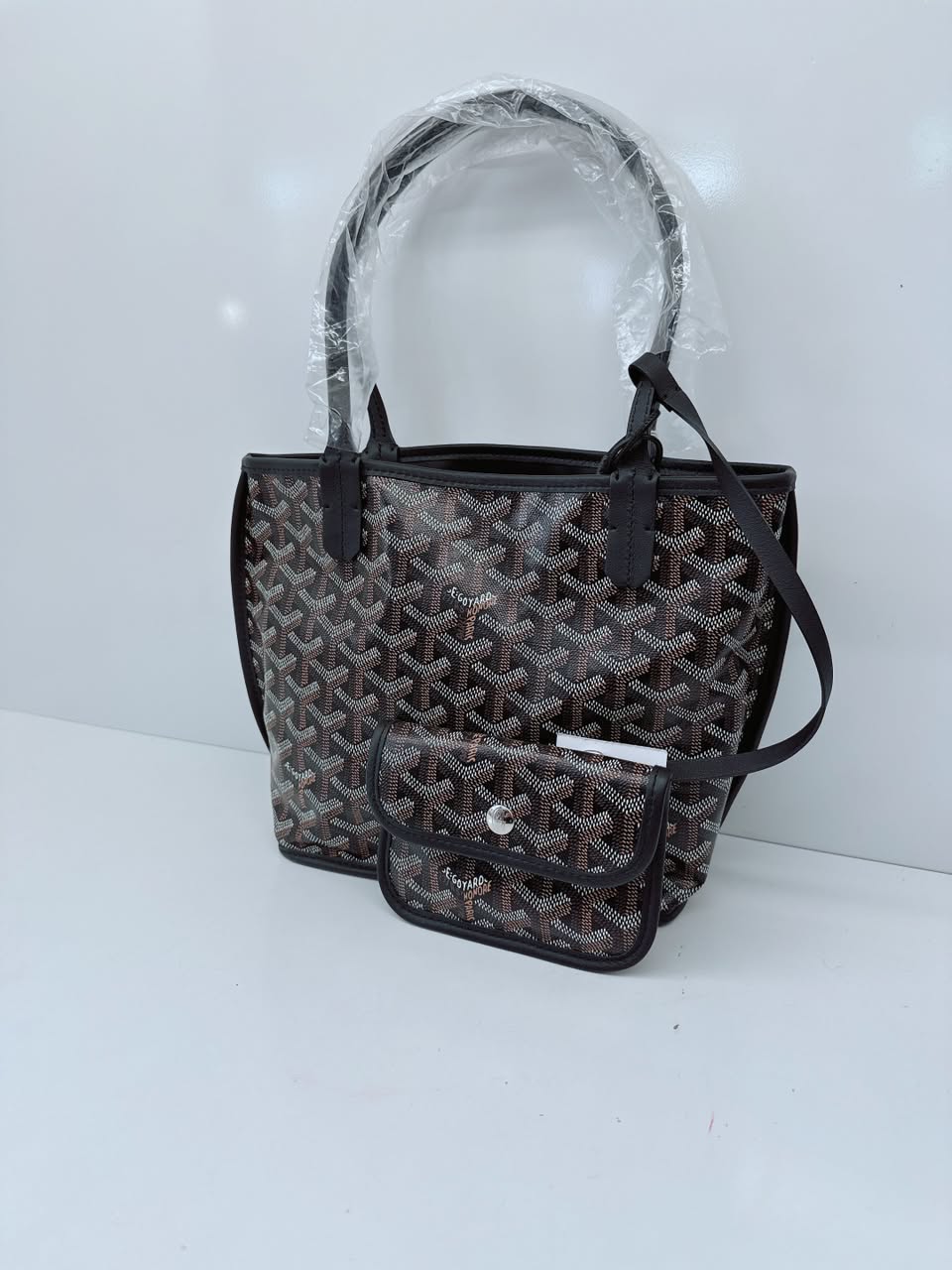 BLACK GOYARDINE CANVAS ANJOU MINI TOTE BAG