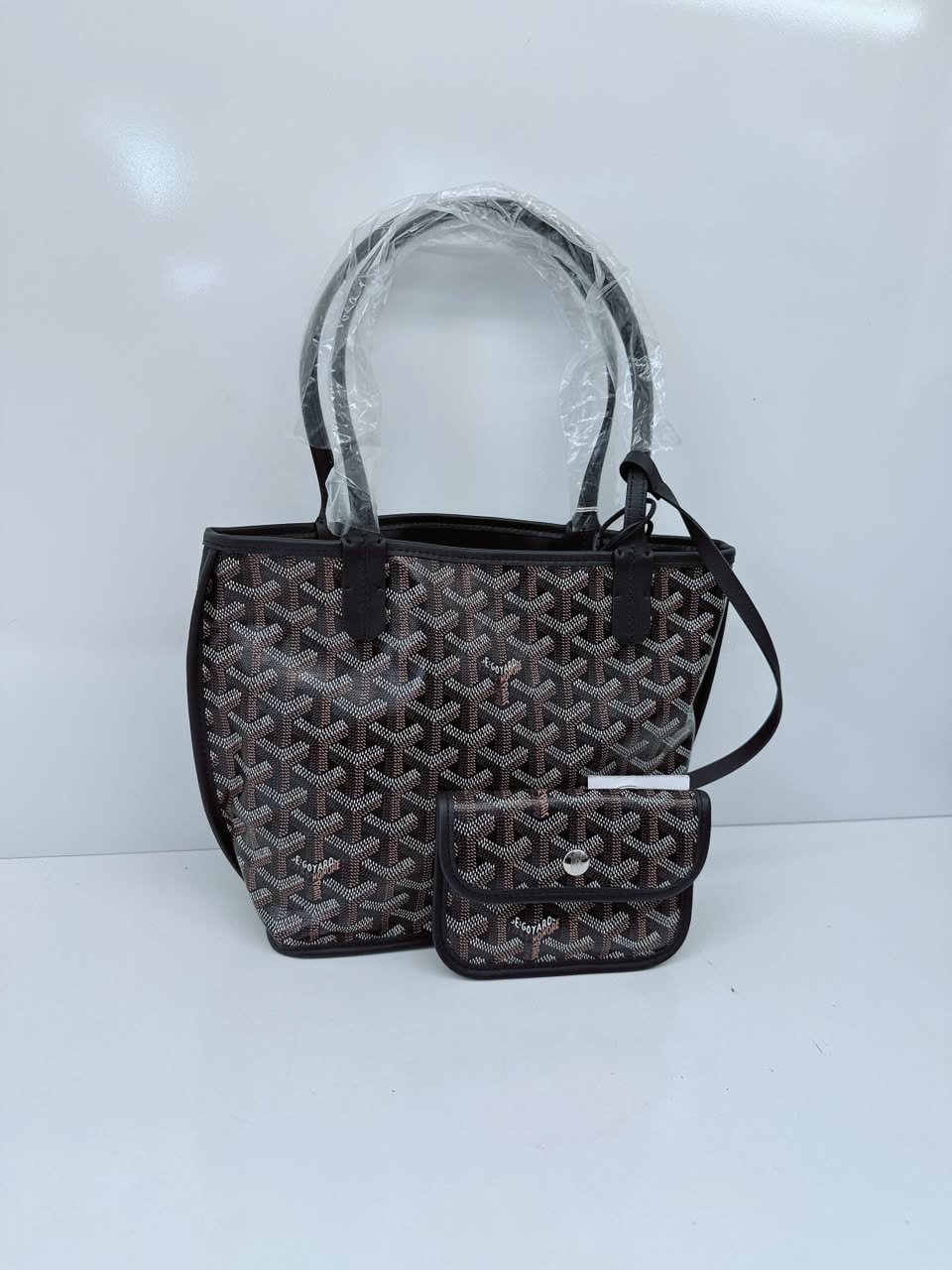 BLACK GOYARDINE CANVAS ANJOU MINI TOTE BAG