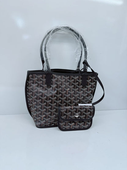 BLACK GOYARDINE CANVAS ANJOU MINI TOTE BAG