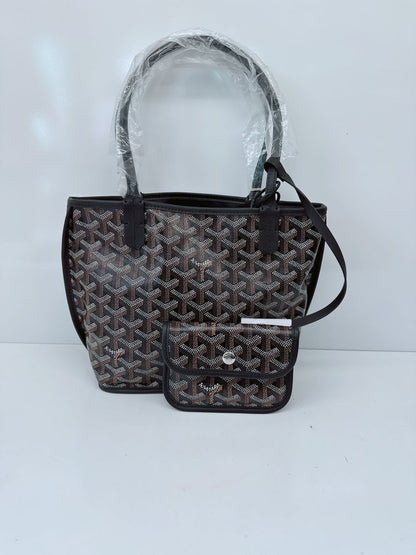 BLACK GOYARDINE CANVAS ANJOU MINI TOTE BAG