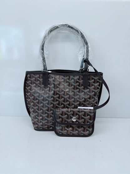 BLACK GOYARDINE CANVAS ANJOU MINI TOTE BAG