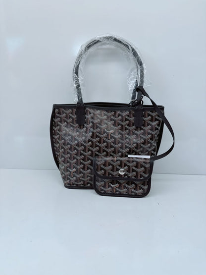 BLACK GOYARDINE CANVAS ANJOU MINI TOTE BAG