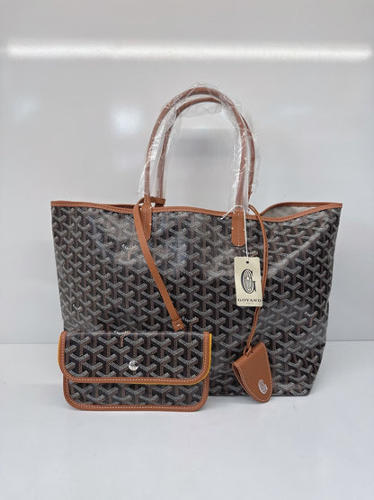 BLACK AND TAN GOYARDINE CANVAS AND CHEVROCHES CALFSKIN SAINT LOUIS PM BAG