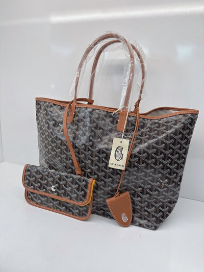 BLACK AND TAN GOYARDINE CANVAS AND CHEVROCHES CALFSKIN SAINT LOUIS PM BAG