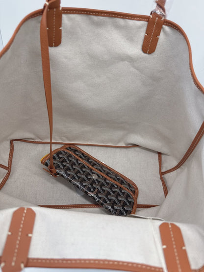 BLACK AND TAN GOYARDINE CANVAS AND CHEVROCHES CALFSKIN SAINT LOUIS PM BAG