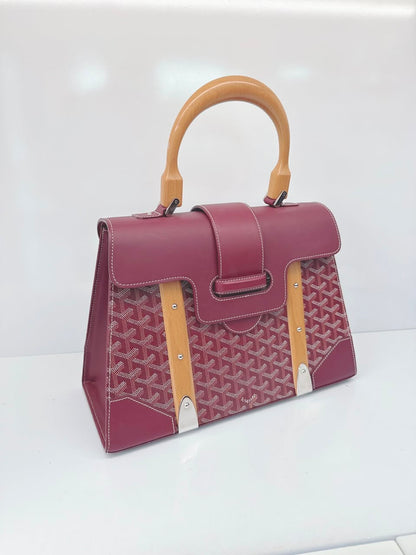 BURGUNDY COATED CANVAS AND LEATHER SAIGON MM TOP HANDLE BAG