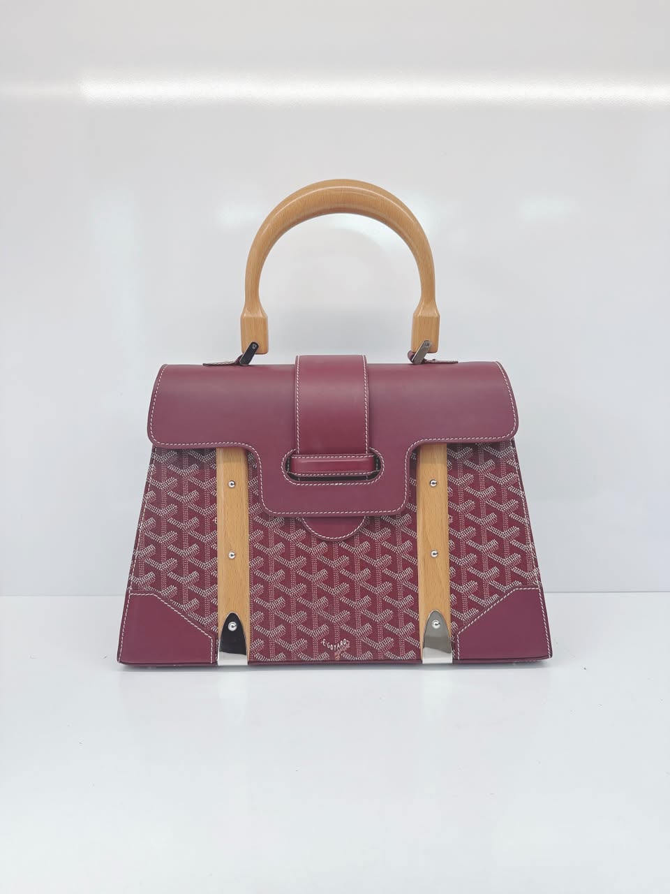 BURGUNDY COATED CANVAS AND LEATHER SAIGON MM TOP HANDLE BAG