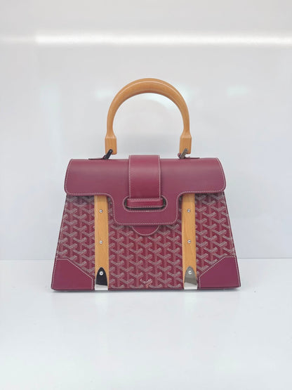 BURGUNDY COATED CANVAS AND LEATHER SAIGON MM TOP HANDLE BAG