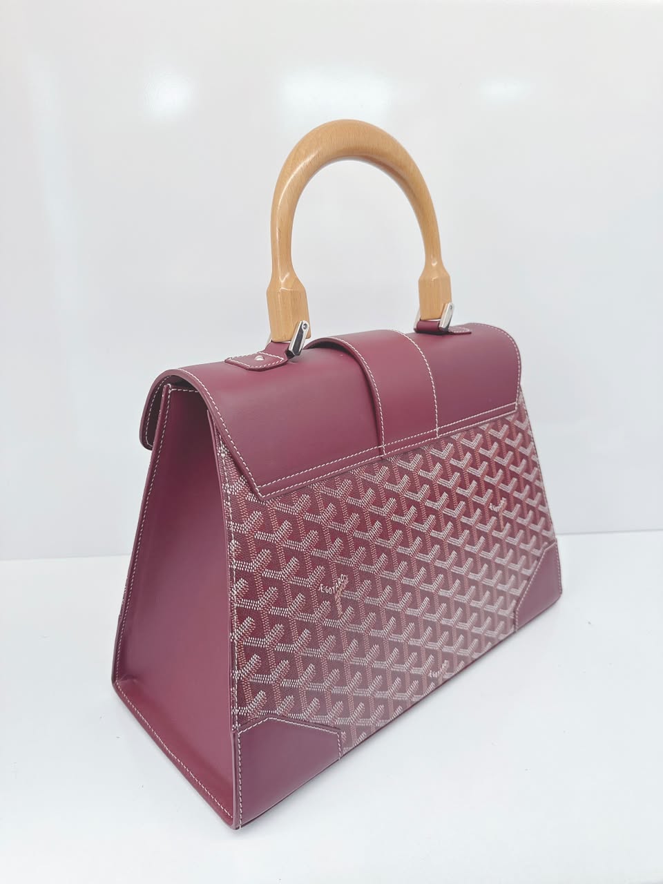 BURGUNDY COATED CANVAS AND LEATHER SAIGON MM TOP HANDLE BAG
