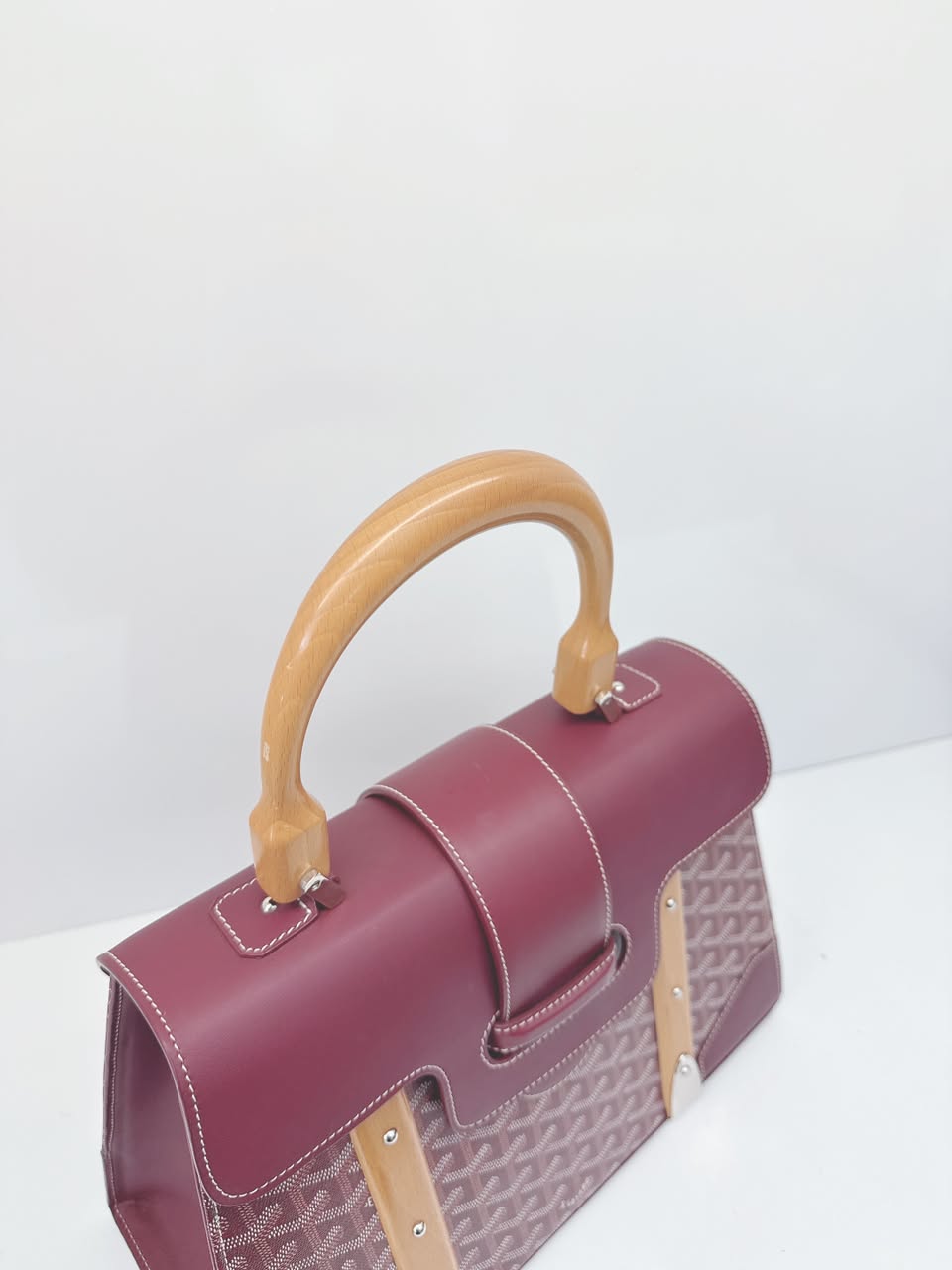 BURGUNDY COATED CANVAS AND LEATHER SAIGON MM TOP HANDLE BAG