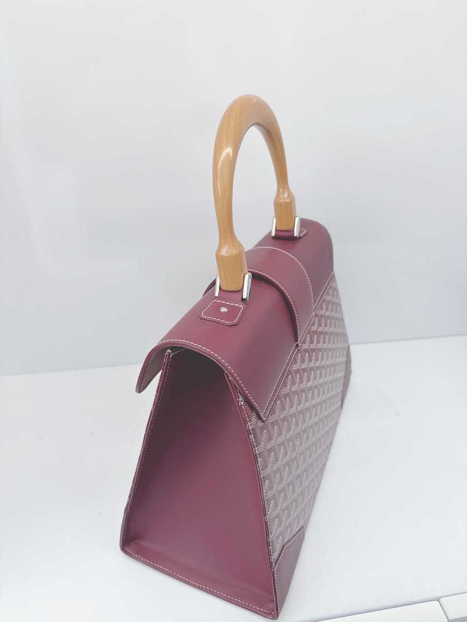 BURGUNDY COATED CANVAS AND LEATHER SAIGON MM TOP HANDLE BAG