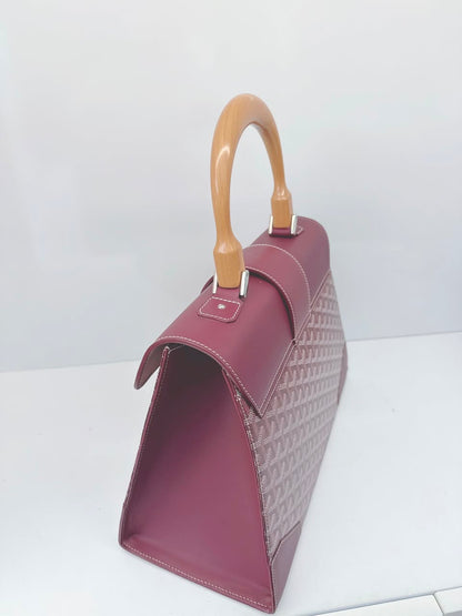 BURGUNDY COATED CANVAS AND LEATHER SAIGON MM TOP HANDLE BAG