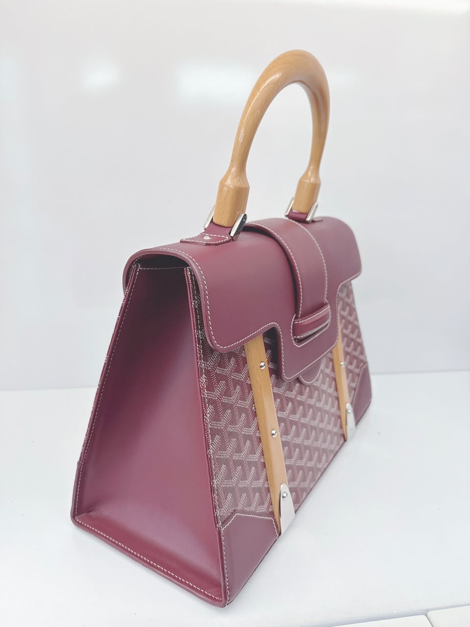 BURGUNDY COATED CANVAS AND LEATHER SAIGON MM TOP HANDLE BAG