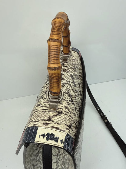 BEIGE SNAKESKIN MEDIUM LILITH BAMBOO TOP HANDLE BAG