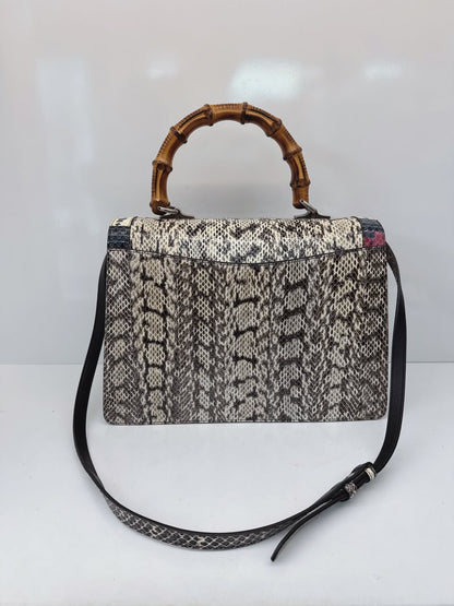 BEIGE SNAKESKIN MEDIUM LILITH BAMBOO TOP HANDLE BAG