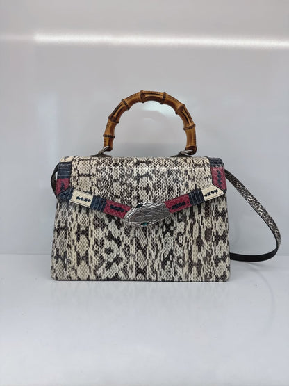 BEIGE SNAKESKIN MEDIUM LILITH BAMBOO TOP HANDLE BAG