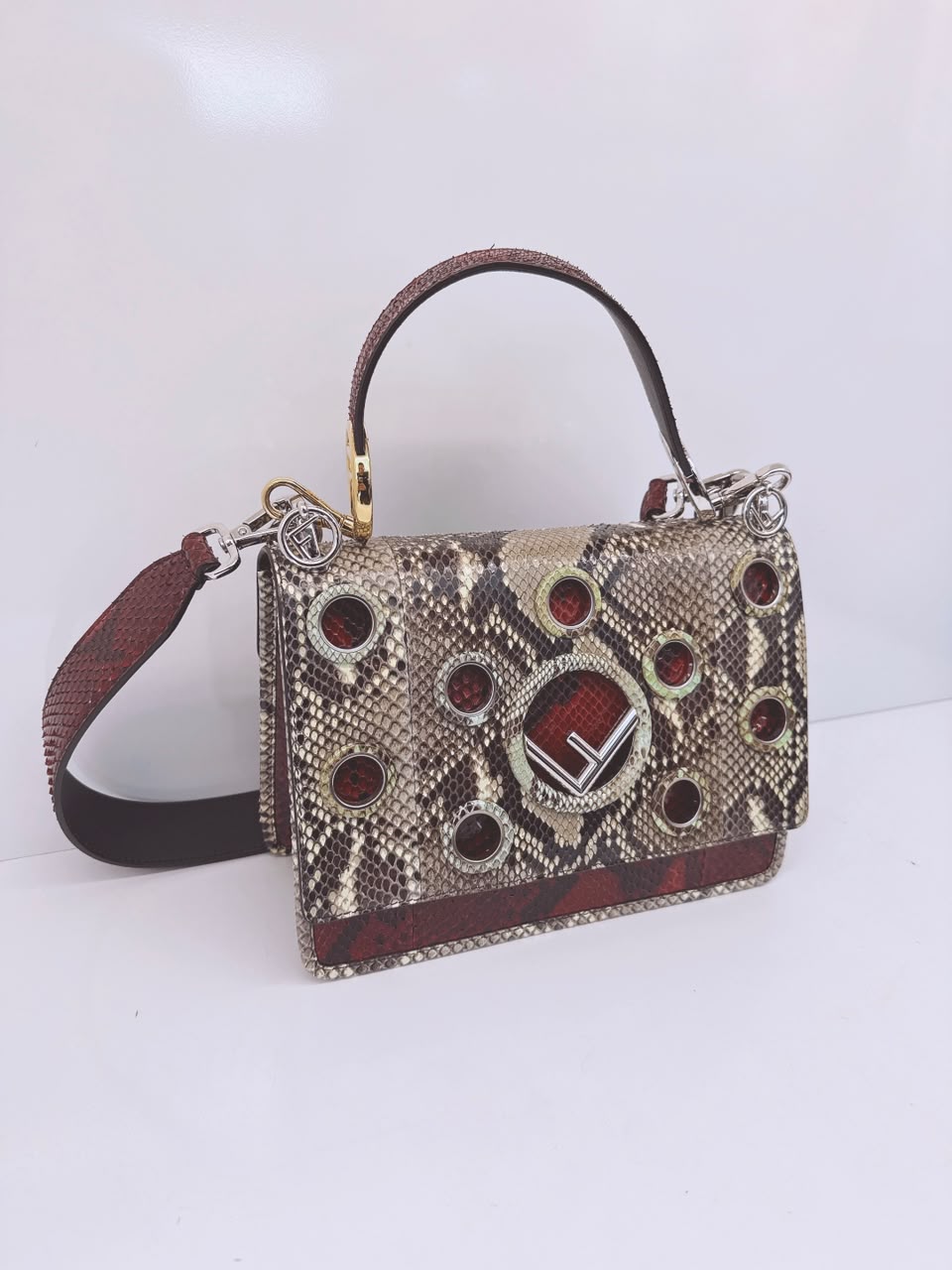 ROCCIA RED PYTHON KAN I    F LOGO SHOULER BAG