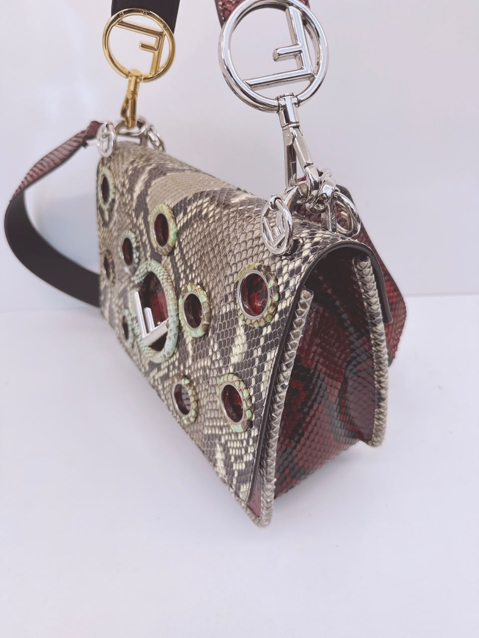 ROCCIA RED PYTHON KAN I    F LOGO SHOULER BAG