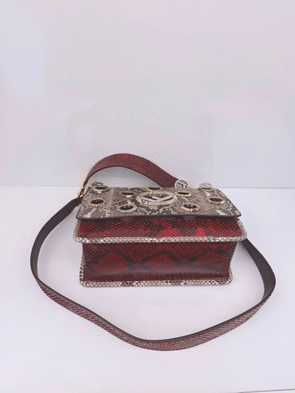 ROCCIA RED PYTHON KAN I    F LOGO SHOULER BAG