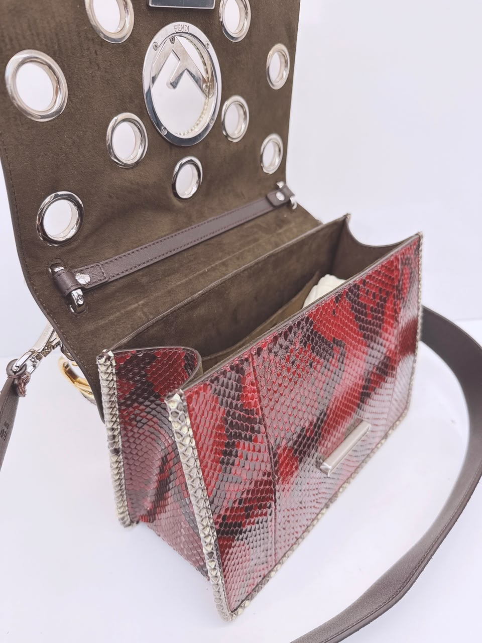 ROCCIA RED PYTHON KAN I    F LOGO SHOULER BAG