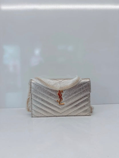 GOLD TEXTURED MONOGRAM SMALL CASSANDRE ENVELOPE WALLET ON CHAIN