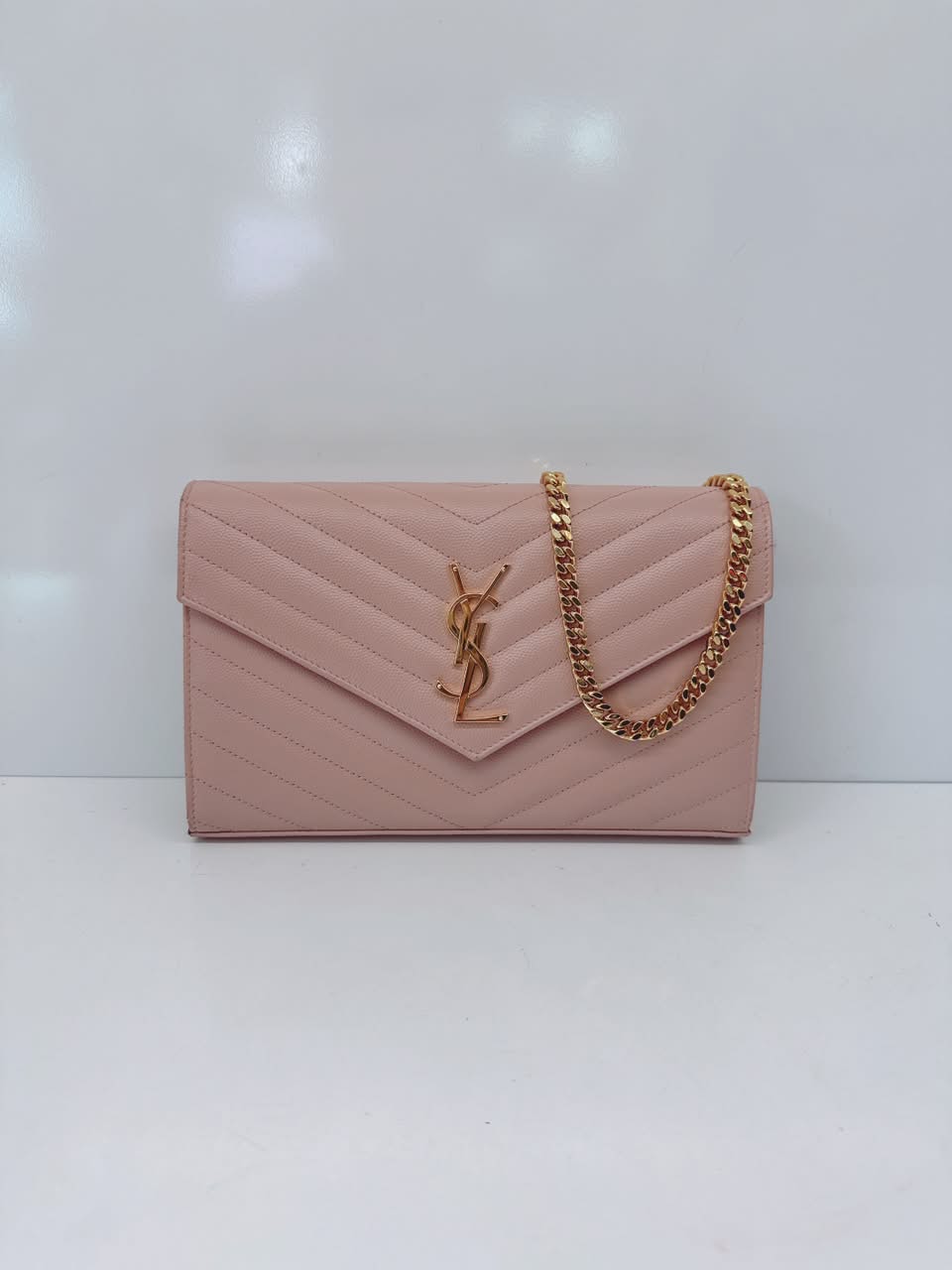 PALE PINK MONOGRAM GRAIN DE POUDRE CLASSIC CASSANDRE WALLET ON CHAIN
