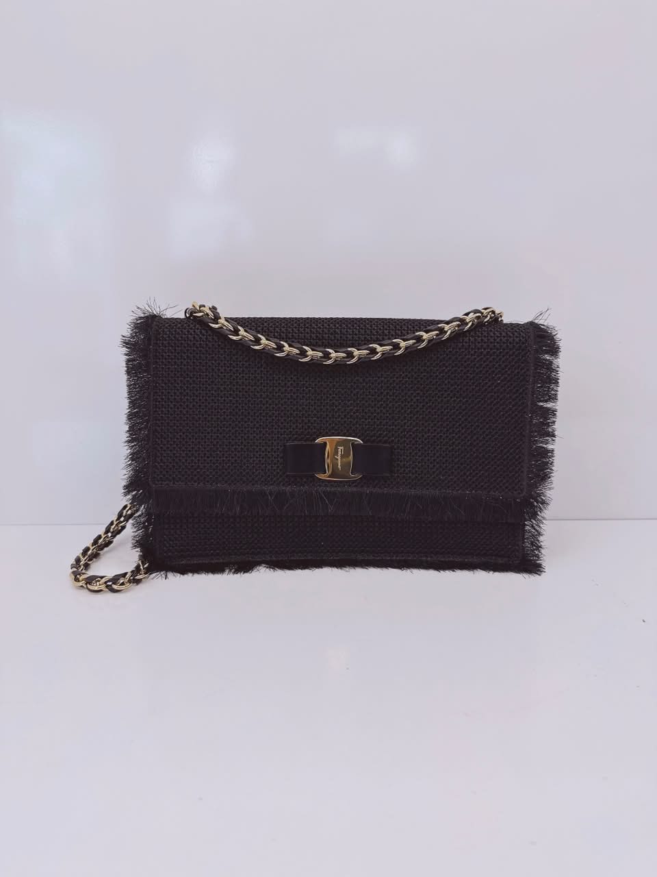 BLACK SUEDE AND FABRIC GINNY FRINGED CROSSBODY BAG